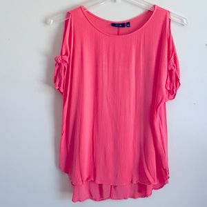 Coral Pink Crinkle Open Sleeve Large Blouse